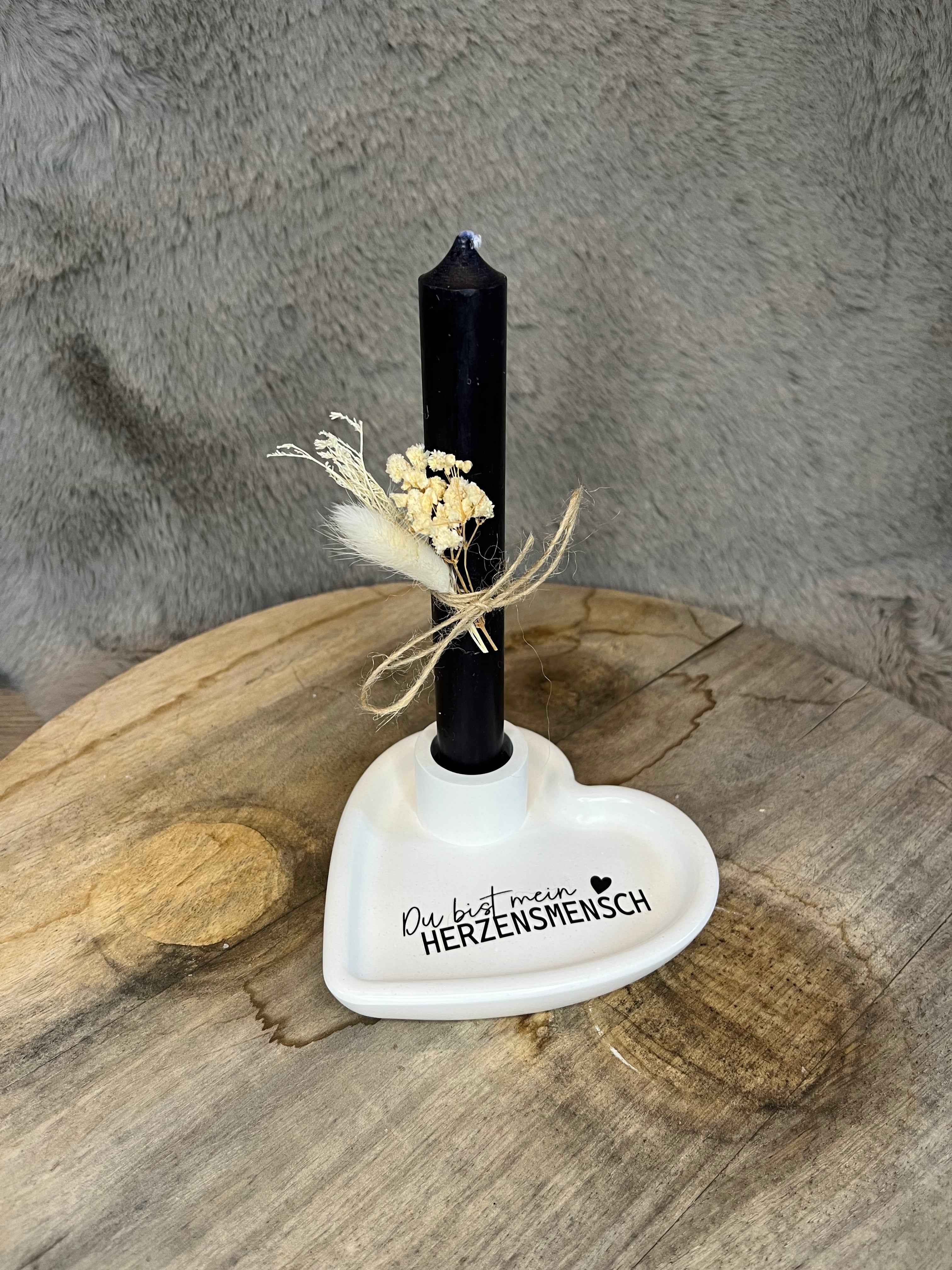 Kerzenhalter Herz – mit Kerze & Trockenblumen